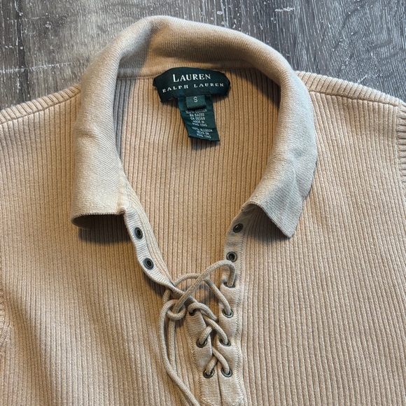 Ralph Lauren Beige Ribbed Lace-Up Top - Picture 4 of 6